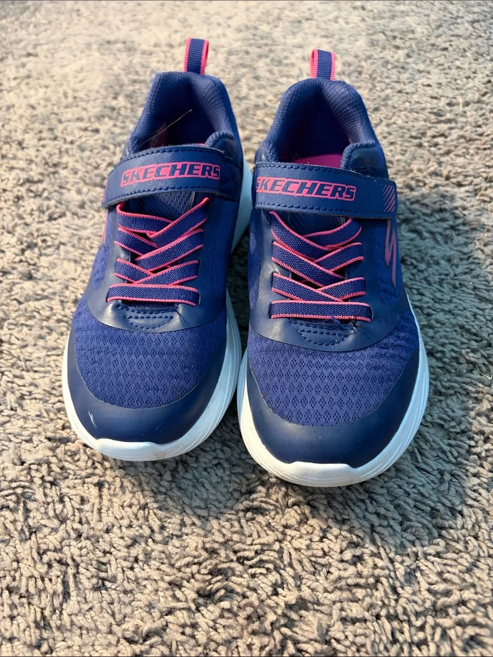 Skechers Girls Navy and Pink Hook-and-Loop Athletic Sneakers